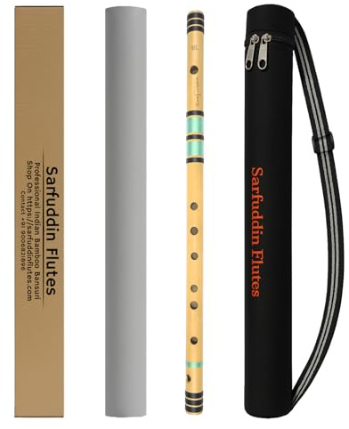 Sarfuddin Flutes A Sharp Base Right Hand 22 Inches Bamboo Flute Bansuri With Carry Bag