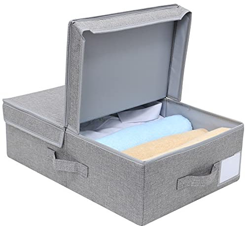 Amonsen Folding Fabric Underwear Socks Towels Clothes Storage Organizer Baskets with Rigid Flip Lid & Handles, Good for Bookshelves, Bathroom, Stairs, Wardrobe in Bedroom, Dormitory, Dark Gray