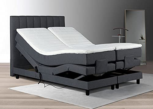 Tesla Dreams Emotion Box Spring Bed 160 x 200 cm Electric Adjustable Mattress 7 Zone Pocket Spring Mattress Topper Visco/Cold Foam H2/H3 Grey, charcoal, 180x200 Visco