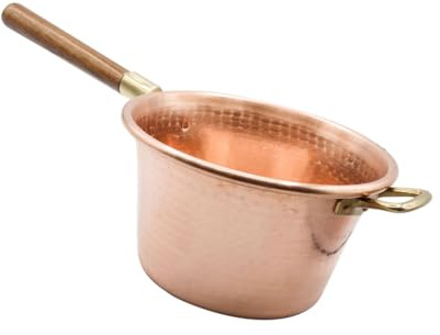 CREARTISTIC 100% Made in Italy kupfertopf - Kessel aus massivem Kupfer 30 cm - für Polenta - mit Holzgriff - Marmeladetopf - Handgehämmert – Handarbeit - Topf für Käse und Gebäck - für 9 Personen