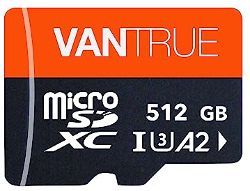 Vantrue 512GB Memory Card MicroSDXC UHS-I A2 High Speed 4K UHD Video High Speed Transfer Monitoring SD Card APC A2 with Adapter for Dash Cams, Body Cams, Action Camera, Surveillance & Security Cams