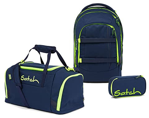 Satch Pack Schulrucksack Set 3tlg. mit Sporttasche und Schlamperbox (Toxic Yellow)