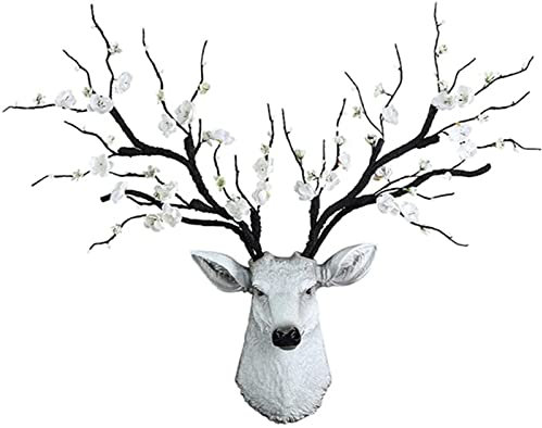 Tierkopf Wanddekoration Hirschkopf Wanddekoration Vintage Hirschkopf Wandhalterung Umweltfreundliches Harz Weiß Hirsch Ornament Wandskulptur Tier Wandkunst geeignet für Schlafzimmer, Wohnzimmer