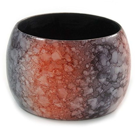 Avalaya Tjockt brett svart/röd marmoreffekt träarmband, Armband Dam - 20 cm L/stort, Trä