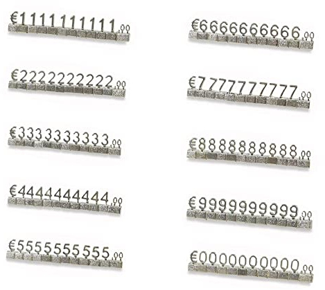Juego de 10 cubos de exhibición de precios, mini etiquetas de precios de metal 3D, ajustables, extraíbles, kit de visualización de precios (plata/EUR)