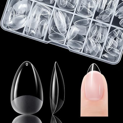 Gelike ec Capsule Americaine Ongle Gel PMMA Faux Ongles Court Amande 120 Pièces 12 Tailles Couverture Complète Capsule Pose Americaine Ongle Transparente