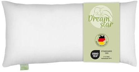 DREAMSTAR Eco Kopfkissen mit Eco Faserfüllung | waschbar 40 Grad | Allergiker geeignet | 100% Mikrofaser | Öko-Tex Zertifiziert | 40 x 80 cm
