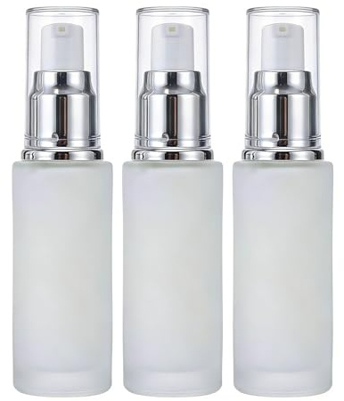 3 botellas vacías de vidrio esmerilado transparente rellenable de 15 ml para loción cosmética de viaje, artículos de tocador, dispensador, frascos para crema, base, emulsión, aceite esencial