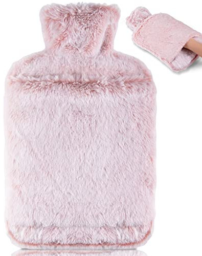 BOLEi Hot Water Bottle with Luxury Cosy Faux Fur Cover,2L Leakproof Large Hot Water Bag for Neck,Shoulder,Hand Feet Warmer,Gifts for Women,Men(Pink)