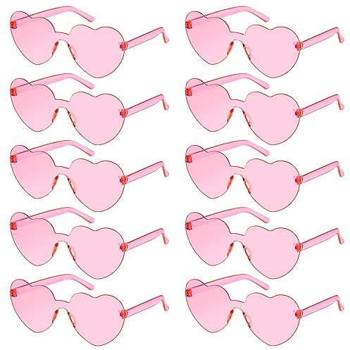 SelfTek 10 st rosa hjärta glasögon utan ram hjärta solglasögon färgade kärlek fest glasögon multipack genomskinliga färgglada mode funky glasögon för kvinnor män