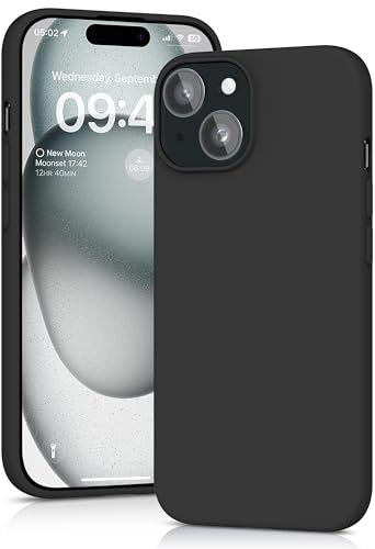 YATWIN Silicone Case for iPhone 15, Soft-Touch, Shockproof, DustProof, Antiskid Full Body Armour Phone Cover for Apple iPhone 15 - Black