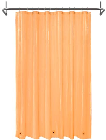 Mrs Awesome Transparenter orangefarbener Duschvorhang mit 3 Magneten, 182,9 x 182,9 cm, hochwertiger, flexibler stabiler Kunststoff-Duschvorhang für Badezimmer, leicht, wasserdicht, Orange transparent