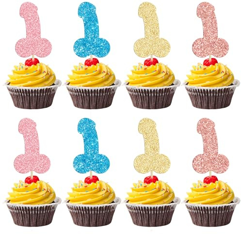 Gyufise 24Pcs Bachelorette Party Cupcake Toppers Colorful Glitter Bachelor Party Cupcake Picks for Wedding Engagement Bridal Shower Bachelorette Party Hen Funny Birthday Party Supplies