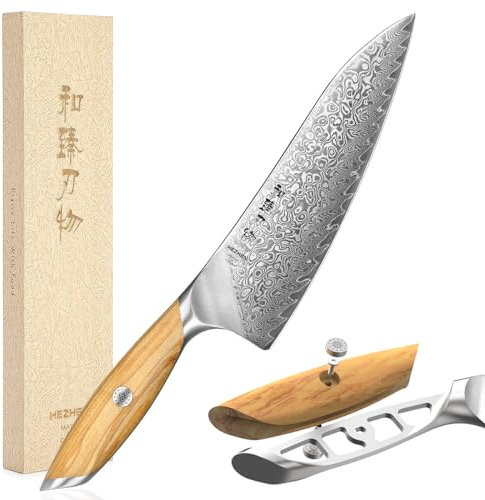 HEZHEN Coltello di Damasco Coltelli da Chef Acciaio Damasco da 73 Strati, Coltello Cucina Professionale con Manico Ergonomico