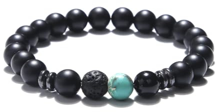 Kim Johanson® Herren Naturstein Armband *Chakra* mit Onyx, Jaspis & Lavastein I Perlenarmband mit echten 8mm Edelsteinen I Elastisches Kugelarmband I Handgemacht I Wasserfest