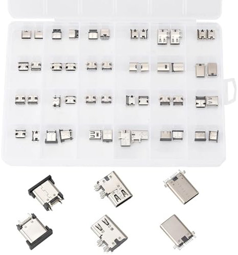 Harissess - Set di 48 adattatori di ricambio per presa USB 3.1 di tipo C, 24 modelli 6P/12P/14P/16P/24P per la sostituzione di porte per cellulari o progetti fai da te