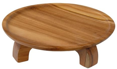Meubletmoi Plateau de présentation et Service à gateaux Rond en Bois de Teck sur Pieds D.30 cm – décoration Cuisine – KESTIS