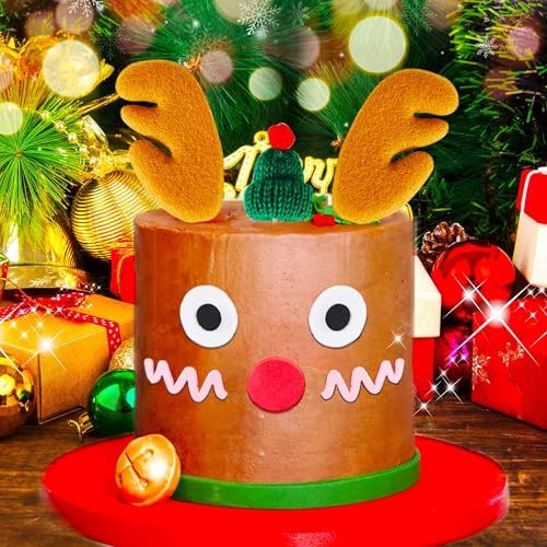 JeVenis Red Reindeer Cake Decoration Deer Antlers Cake Decoration Reindeer Cake Toppers Deer Ears Cake Topper