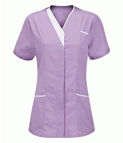 Womens Scrub Tops V Neck T Shirts for Women UK Nurses Uniform Sleeve Blouse Tunic Tops Carers Uniform Tunic Halloween Cosplay Clinic Maid Protective Breast Cancer T Shirts