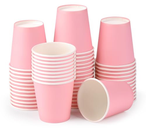 ENCHOL Paquete de 50 vasos de papel desechables de 2.5 onzas, vasos de enjuague bucal, mini tazas de espresso, vasos de papel desechables de 2.5 onzas para fiestas, picnic, oficina y viajes (rosa)