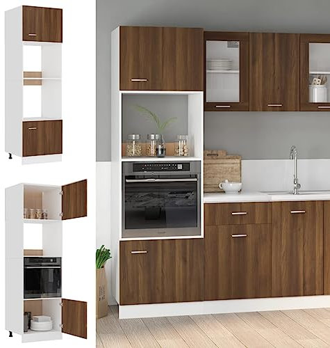 Schränke & Aufbewahrungs-Küchenschränke, Mikrowellenschrank, Braun Eiche, 60 x 57 x 207 cm, Holzwerkstoff