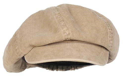 Baskenmütze für Herren, französischer Kordsamt, klassisch, für Herbst und Winter, einfarbig, Cabbie-Mütze, A-Khaki, Einheitsgröße-M