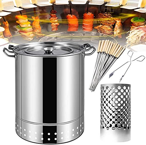 YJKKZQLB Smoker Charcoal Barrel BBQ Grill, Vertical Barbeque Hanging Stove, Stainless Steel BBQ Grill Mesh Barrel with 50Pcs Skewers, Rolling Grilling Basket, Camping Barbecue Rack for Camping
