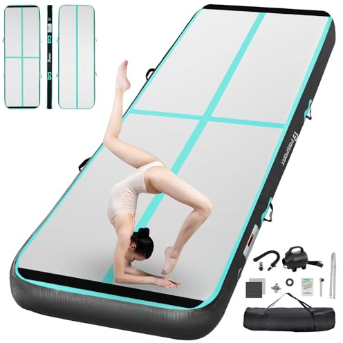 FBSPORT Airtrack Matte, 10cm Hoch Verdicken 3M Tumbling Matte,Gymnastikmatte mit Luftpumpe,Trainingsmatte mit Tragetasche,Turnmatte für Zuhause, Outdoor,Yoga