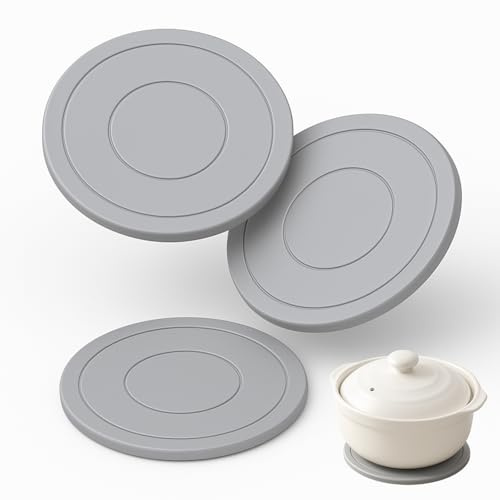 3 Pcs Round Silicone Trivets, 16cm Grey Thick Heat Mats for Kitchen, Non-Slip Heat Resistant Mat for Hot Pots and Pans