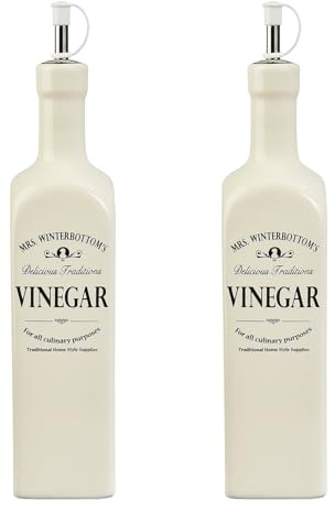 BUTLERS 2er-Set Essigflasche 0,6 l Dolomit - MRS. WINTERBOTTOM'S - Essigspender im Retro Look | Olivenölflasche Set | Mit Metallausguss