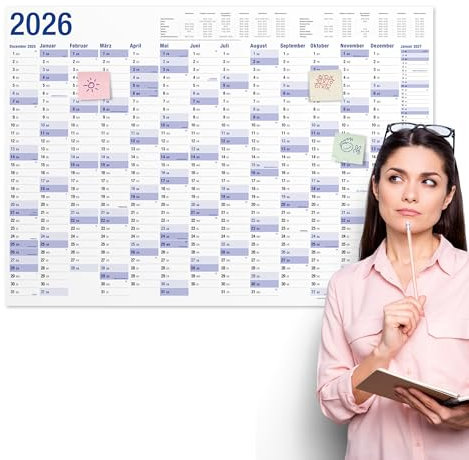 Yohmoe® XXL Wandkalender 2026 groß (98 x 68 cm) GEFALZT in Poster Größe. Querformat, gefaltet - Kalender 2026 Wandkalender