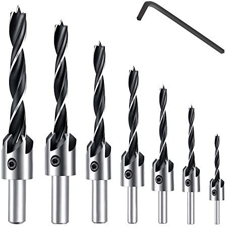 Pfloge® Lot de 7 forets hélicoïdaux HSS 5 - Pour le travail du bois - 3-10 mm