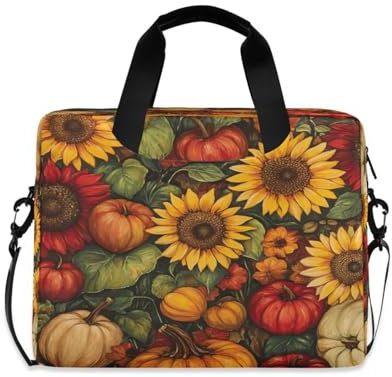 Quteprint Borsa per laptop da 15,6 pollici con girasoli, mele e zucca, borsa per computer da lavoro, resistente all'acqua, adatta per notebook da 14 a 16 pollici, per uomini e donne, zaino da lavoro