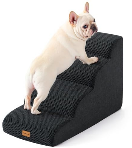 Gardner Pet Hundtrappa för små hundar 50 cm, husdjurstrappa hundtrappa 4 steg, hundramp av skum med hög densitet med halkfritt vattentätt tygskydd för säng, soffa, soffa och bil