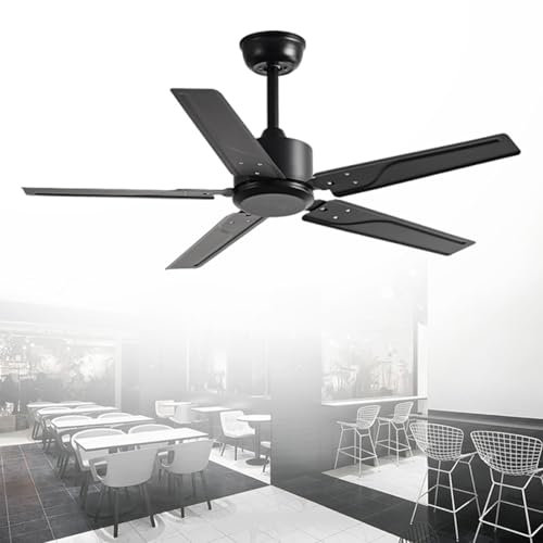 PVYGDXYI Ventilador de Techo Industrial con Control Remoto, Grande, Negro, sin luz, con Motor de CC Reversible y silencioso, 6 velocidades, 5 aspas, para Patios, Salas de Estar y garajes (114 cm)