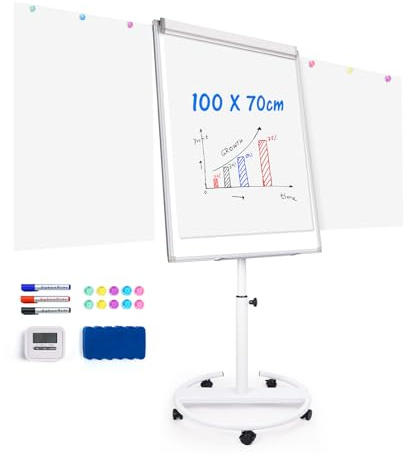 maxtek Flipchart Ständer, 100x70 cm Whiteboard mit Seitenarmen, Magnetisches Aluminiumrahmen Flipchart Papier, Höhenverstellbar Mobil Flipcharts bei Schulung, Seminar