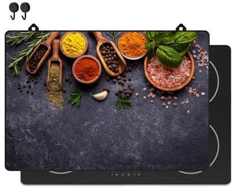 KitchyMist Protège Plaque Induction Herbes et Épices - 76x52 cm - Déco cuisine - Protection pour plan de travail - Cuisson protégée - Fond de hotte de cuisine