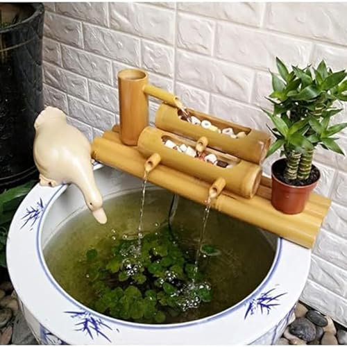Fontana in bambù fatta a mano con pompa, fontana Zen per giardino, acquario e stagno, decorazione Feng Shui, beccuccio in bambù autoportante per balcone relax