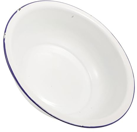 MOTHNUR Cuenco Esmaltado Vintage Color Claro Borde Azul 32 Cm para Baño de Pies, Lavabo Multiusos Resistente Esmalte Adecuado para Cuidado Personal y Pedicura en Casa