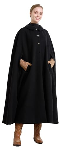 BEAUTELICATE Mantello Cappotto Donna Lungo in Lana Misto Vintage Mantello Ampio Caldo Poncho Cape per Sera Matrimonio Quotidiano Inverno Autunno con Tasche a Bottone Nero,S