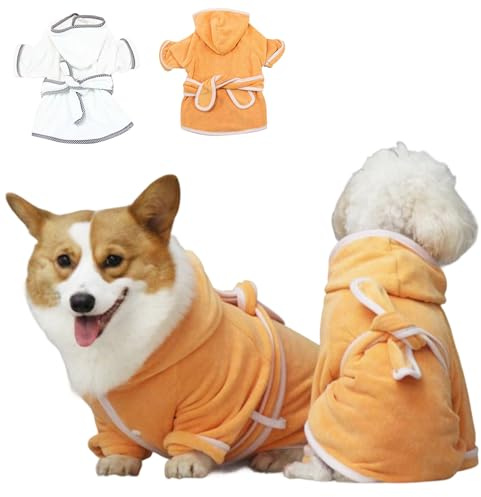 Large Size Dog Bathrobe Super Absorbent Quick Drying for Medium & Jumbo Pet After Bath Swim Beach Plush Towel Keep Warm with Hoodie & Belt (Orange, 2X-Large)