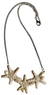 Collana all’uncinetto con stelle marine e perle d’acqua dolce – Beige, Gioielli marini