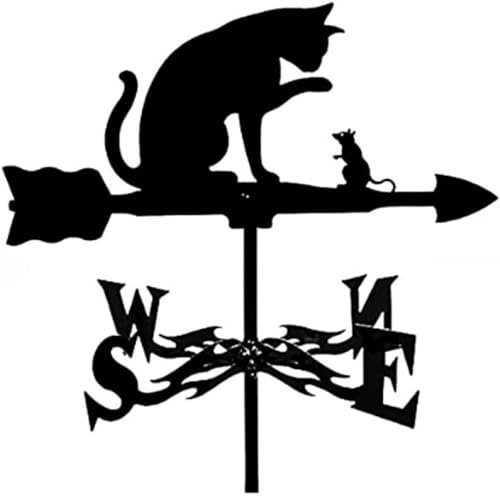 Banderuola segnavento in metallo a forma di gatto, decorazione da giardino, banderuola segnavento, paletti a forma di animale, decorazioni da giardino in metallo, indicatore di direzione del vento p