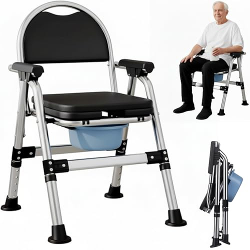 Toilettenstuhl - Toilettenstuhl für Senioren, Höhenverstellbar 44-53cm, Faltbar, Maximale Belastbarkeit 200kg, Geeignet für Senioren, Menschen mit Behinderung und Schwangere
