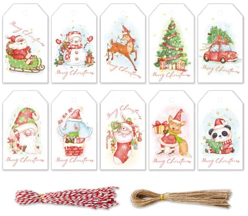 100 Stück Weihnachtsanhänger mit Schnur, Geschenkanhänger Weihnachten Kraftpapier, Anhänger Geschenk, Kraftpapier Etiketten Weihnachten, Geschenkanhänger, für Geschenktüten (G)