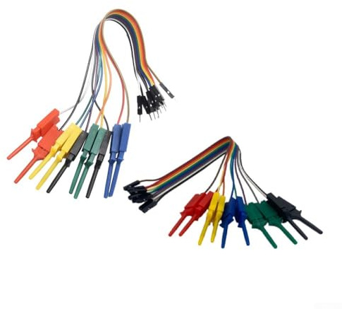 Logic Analyzer Hook Clips 20 Pack with Male and Female Connectors, 20cm Cord, Pure Copper Stretchable Clip for SOIC IC Pin Circuit Testing, Breadboard