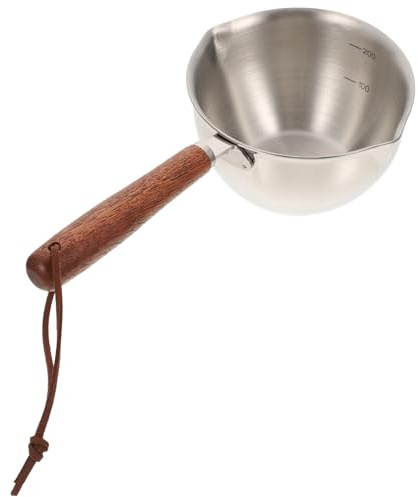 Gadpiparty Casserole Inox avec Poignée Bois Petit Pot à Sauce Polyvalent pour Fusion Beurre Huile et Lait Casserole Légère à Fond Lisse pour Chauffage Uniforme