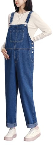 Generico Salopette in denim premaman con spalline regolabili gamba dritta tute in denim premaman per donne incinte