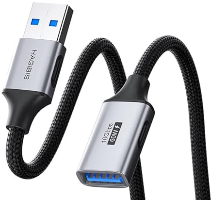 Hagibis USB Extension Cable, USB Extender, Braided 10Gbps USB 3.2 Type A Male to Female Cord Compatible with Webcam, Keyboard, Mouse, PlayStation, Xbox, Flash Drive, Printer, Camera (4.9FT)