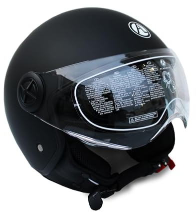 Casco Jet Moto con Doppia Visiera, Nero Opaco, Visierino Parasole Integrato, Varie Taglie (TAGLIA XL)